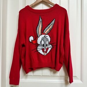 H&M x Warner Bros Oversized Red Bugs Bunny Ugly Christmas Sweater. Size M/L